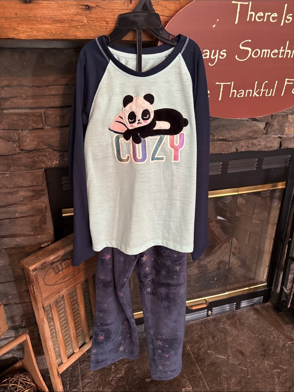 wonder nation Light Blue & Navy Panda 'COZY' Pajama Set
